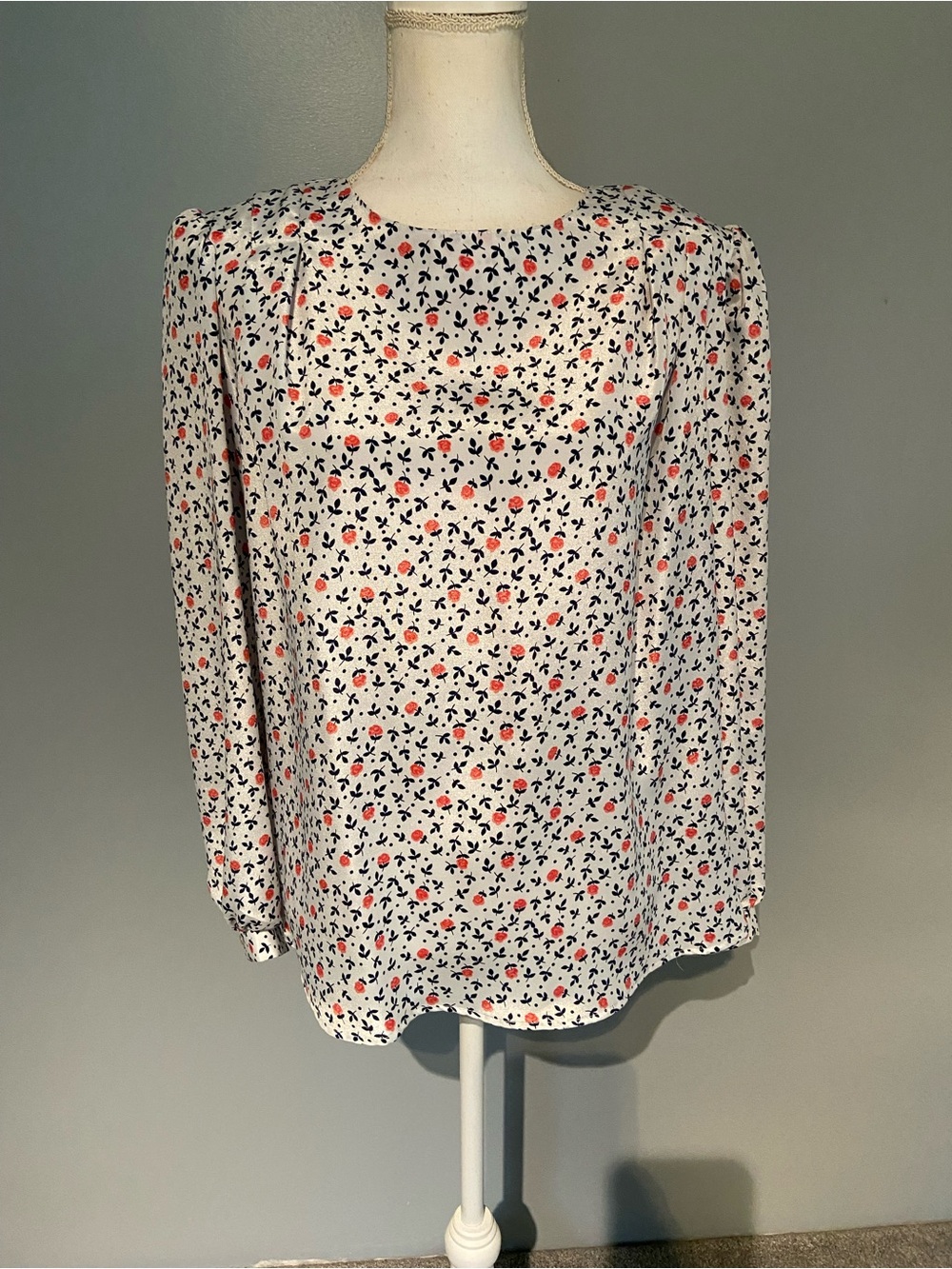 Apostrophe White Blouse with Coral and Navy Floral Print